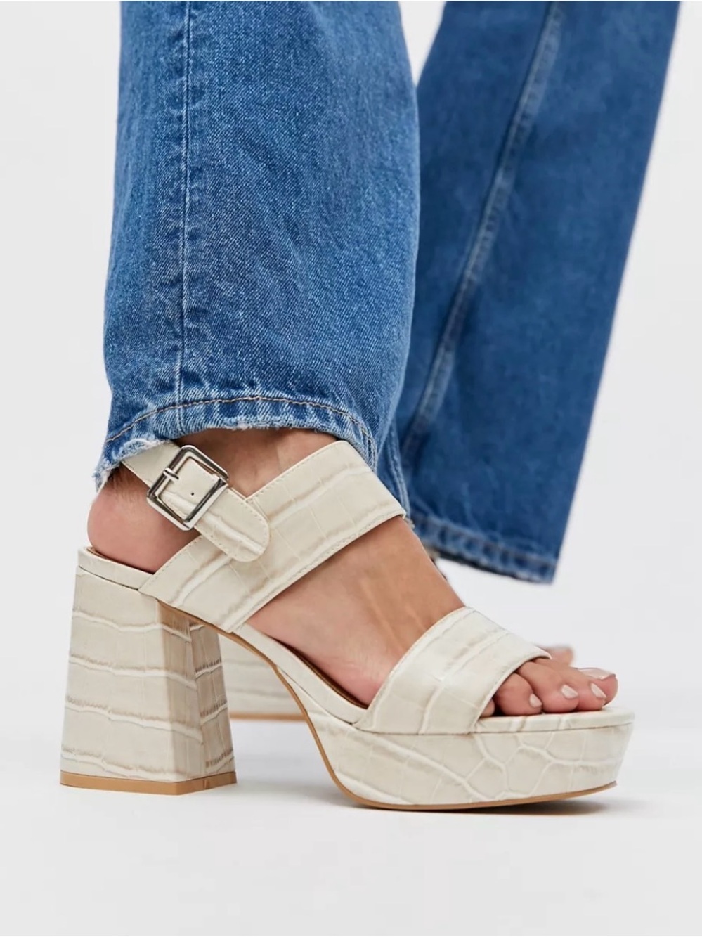 UO Rachel Croc Strappy Platform Heel